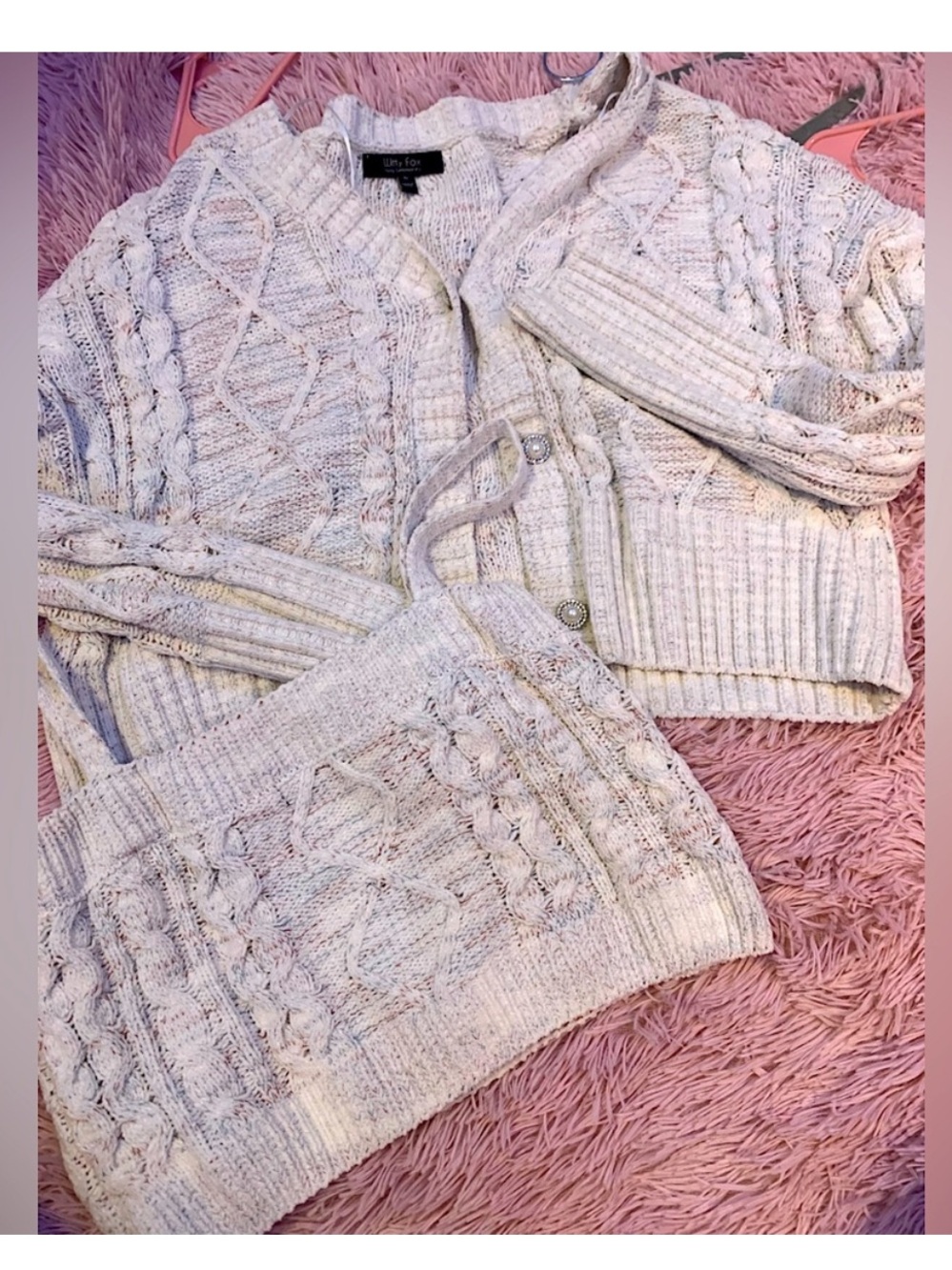 Cozy Cable-Knit Twin Set Cardigan & Camisole — Cream